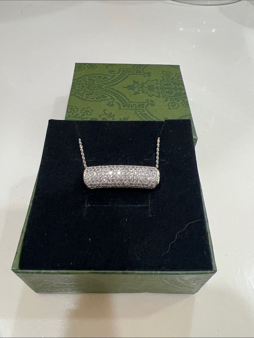 Sparkling Pavé Bar Necklace - Silver